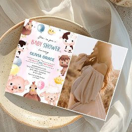農業動物バルーン納屋周囲の庭赤ちゃんシャワー写真 招待状
