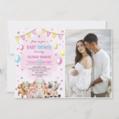 農業動物バルーン納屋周囲の庭赤ちゃんシャワー写真 招待状 (正面)