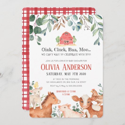 農業動物パレード赤ちゃんシャワー招待状 招待状 (正面/裏面)