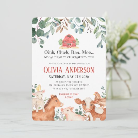 農業動物パレード赤ちゃんシャワー招待状 招待状 (スタンド正面)