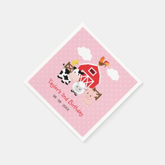 農業動物パーソナライズされた誕生日(ピンク（女の子）) スタンダードカクテルナプキン (角)