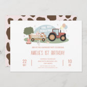 農業動物パーティー1歳の誕生日 招待状 (正面/裏面)