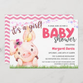 農業動物ピギー赤ちゃん女の子ピッグベビーシャワー 招待状 (正面/裏面)