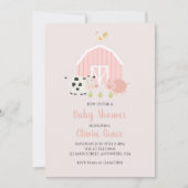 農業動物ピンクの納屋の赤ちゃんシャワー 招待状 (正面)