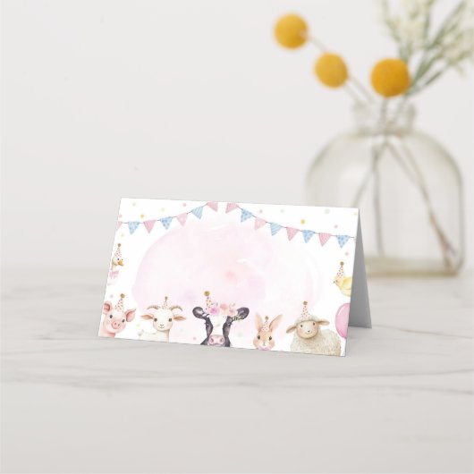 農業動物ピンク納屋周囲の庭フードテント座席表 プレイスカード (正面)