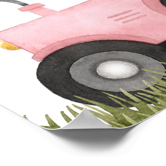 農業動物ピンク納屋周囲の庭誕生日歓迎ポスター ポスター (角)