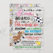 農業動物フォトバースデーパーティーへの招待 招待状 (正面/裏面)