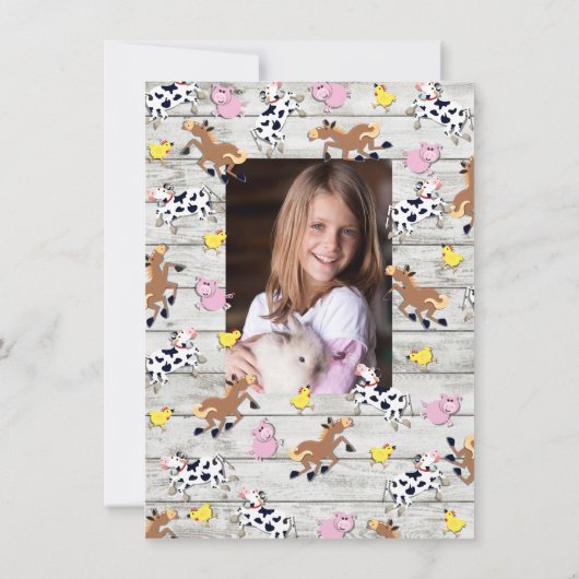 農業動物フォトバースデーパーティーへの招待 招待状 (裏面)