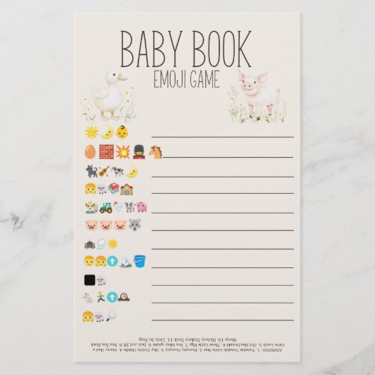 農業動物ベビーシャワーベビー本絵文字ゲーム チラシ (正面)