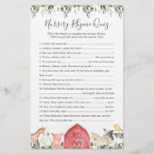 農業動物ベビーシャワー子供部屋韻クイズゲーム (正面)