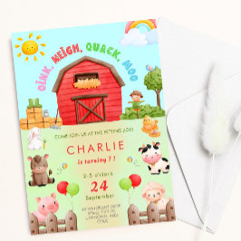 農業動物ペッティング動物園キッド誕生日招待 招待状