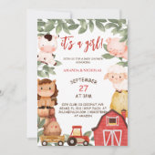 農業動物ボウホカワイガールズベビーシャワー 招待状 (正面)