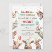 農業動物ボーイコールパーティー動物誕生日 招待状 (正面)