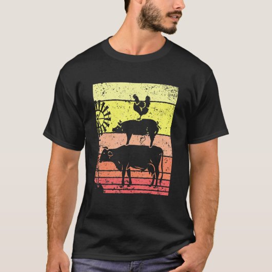 農業動物レトロ農家 Tシャツ (正面)