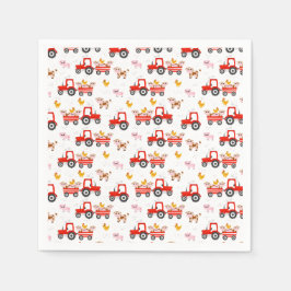 農業動物付きトラクター スタンダードカクテルナプキン