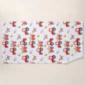 農業動物付きトラクター ビーチタオル (正面)