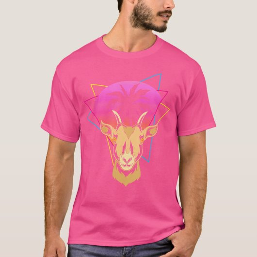 農業動物合成波ヤシの木90Sアートヤギの蒸気 Tシャツ (正面)