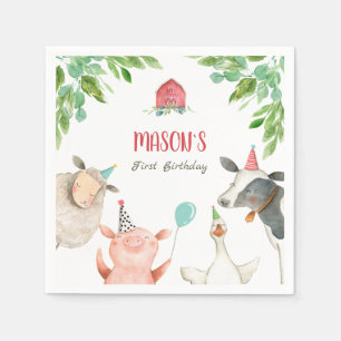 農業動物園少年誕生日納屋周囲の庭緑 スタンダードカクテルナプキン