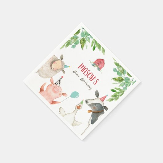 農業動物園少年誕生日納屋周囲の庭緑 スタンダードカクテルナプキン (角)