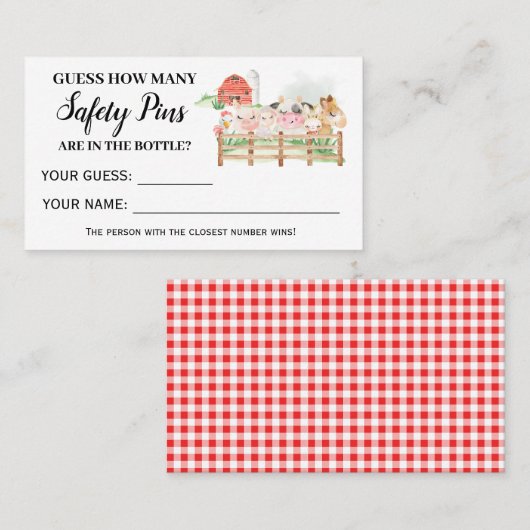 農業動物安全ピンの数ベビーゲームカード プレイスカード (正面/裏面)