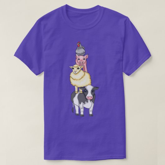 農業動物家族牛の羊の豚の鶏のプレミアム Tシャツ (デザイン正面)