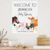 農業動物水彩ベビーシャワー歓迎サイン ポスター (キッチン)