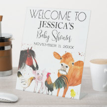 農業動物水彩ベビーシャワー歓迎サイン