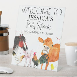 農業動物水彩ベビーシャワー歓迎サイン 台座サイン