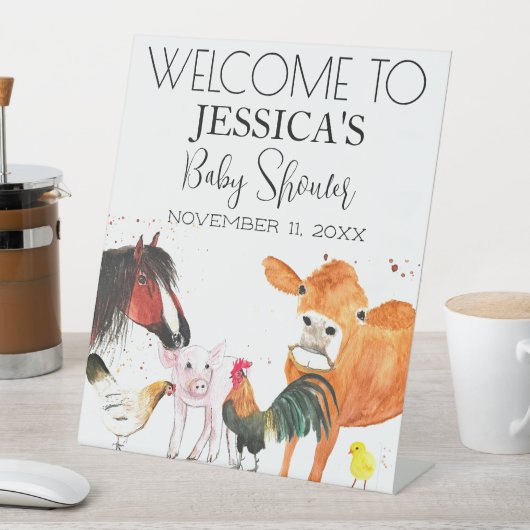農業動物水彩ベビーシャワー歓迎サイン 台座サイン (インサイチュ)