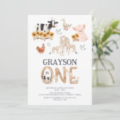 農業動物水彩モダン1歳の誕生日 招待状 (スタンド正面)