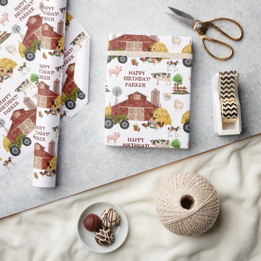 農業動物水彩画ベビー農業動物 ラッピングペーパー (クラフト)