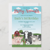 農業動物牛ぶた羊の子のカラフル誕生日 招待状 (正面)