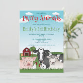 農業動物牛ぶた羊の子のカラフル誕生日 招待状 (スタンド正面)