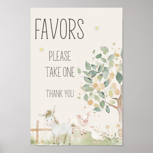 農業動物牧草地の友人の赤ちゃんシャワー好意サイン ポスター (正面)