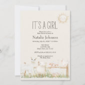 農業動物牧草地フレンズ女の子の赤ちゃんシャワー 招待状 (正面)