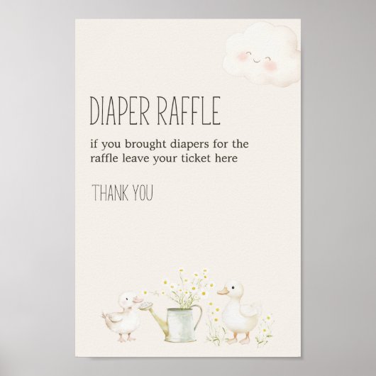 農業動物牧草地ベビーシャワーおむつラッフルサイン ポスター (正面)
