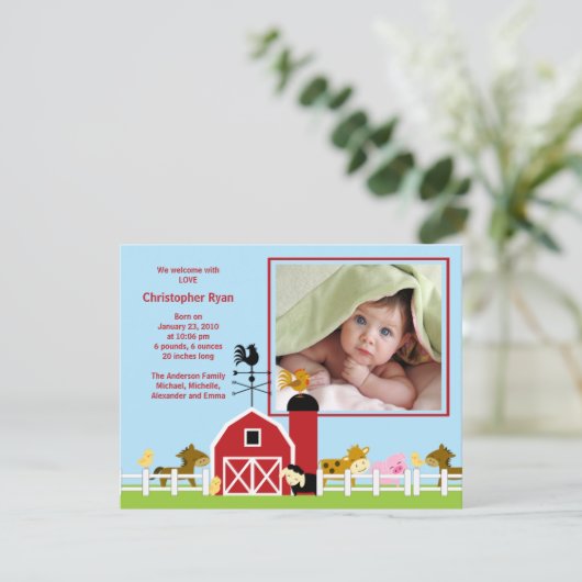 農業動物男の赤ちゃん誕生写真のお知らせ 案内状 (スタンド正面)
