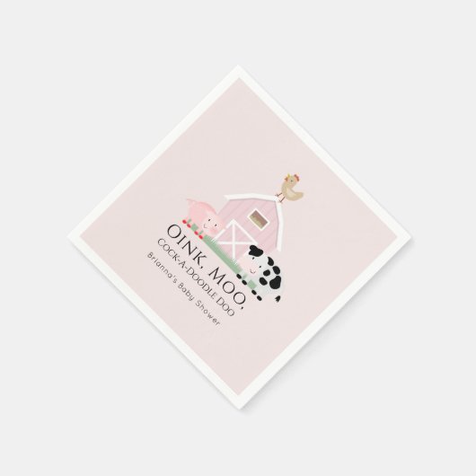 農業動物納屋周囲の庭ガールピンク赤ちゃんシャワー紙 スタンダードカクテルナプキン (角)