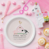 農業動物納屋周囲の庭ガールピンク赤ちゃんシャワー ペーパープレート (パーティー)
