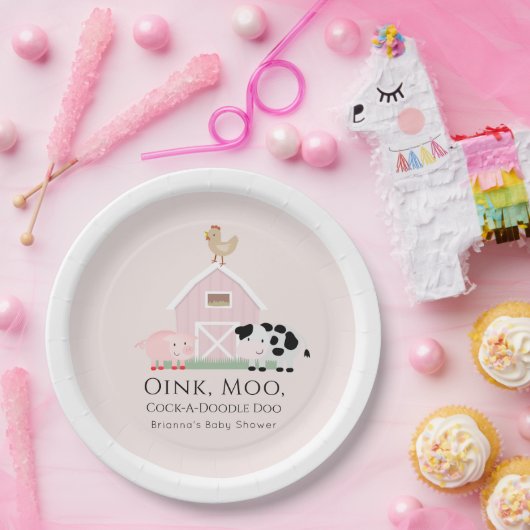 農業動物納屋周囲の庭ガールピンク赤ちゃんシャワー ペーパープレート (パーティー)