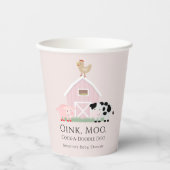 農業動物納屋周囲の庭ガールピンク赤ちゃんシャワー 紙コップ (正面)