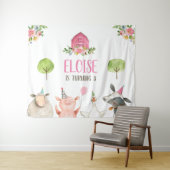 農業動物納屋周囲の庭バナーピンクガール誕生日 タペストリー (インサイチュ(横))