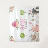 農業動物納屋周囲の庭バナーピンクガール誕生日 タペストリー (正面)