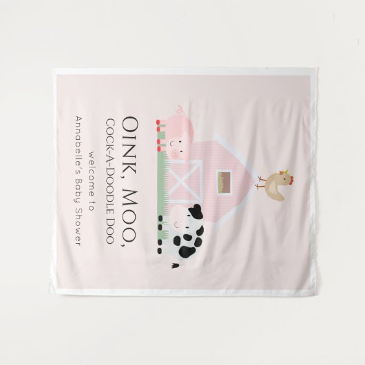 農業動物納屋周囲の庭ピンクベビーシャワーウェルカム タペストリー (正面(横))