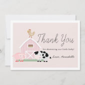 農業動物納屋周囲の庭ピンク赤ちゃんシャワーありがとう 招待状 (正面)