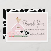 農業動物納屋周囲の庭ピンク赤ちゃんシャワーありがとう 招待状 (正面/裏面)