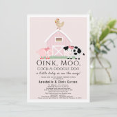 農業動物納屋周囲の庭ピンク赤ちゃんシャワーbyメール 招待状 (スタンド正面)