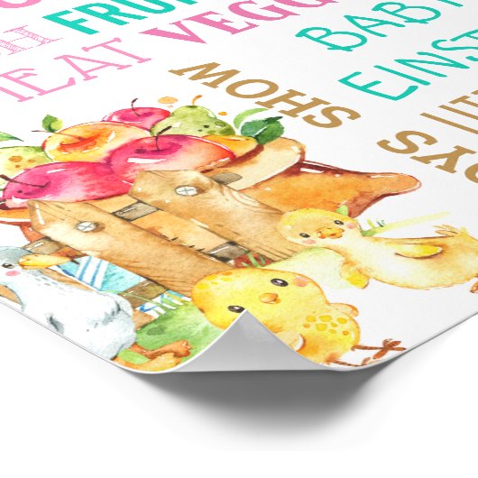 農業動物納屋周囲の庭ファースト誕生日標識 ポスター (角)