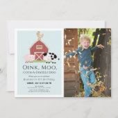 農業動物納屋周囲の庭ブルーボーイフォト誕生日 招待状 (正面)