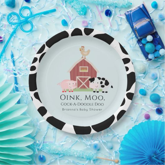 農業動物納屋周囲の庭ブルーボーイベビーシャワー ペーパープレート (パーティー)
